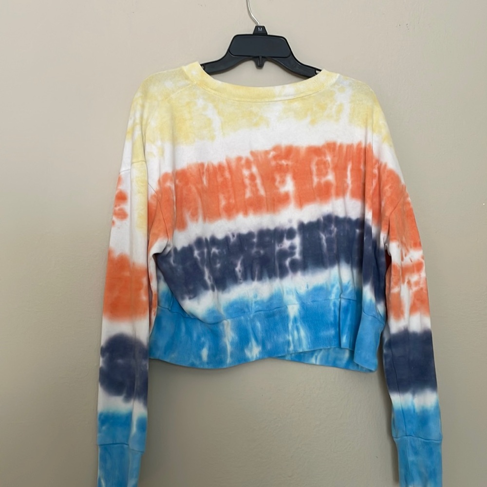 Cropped tie dye crew neck sweatshirt